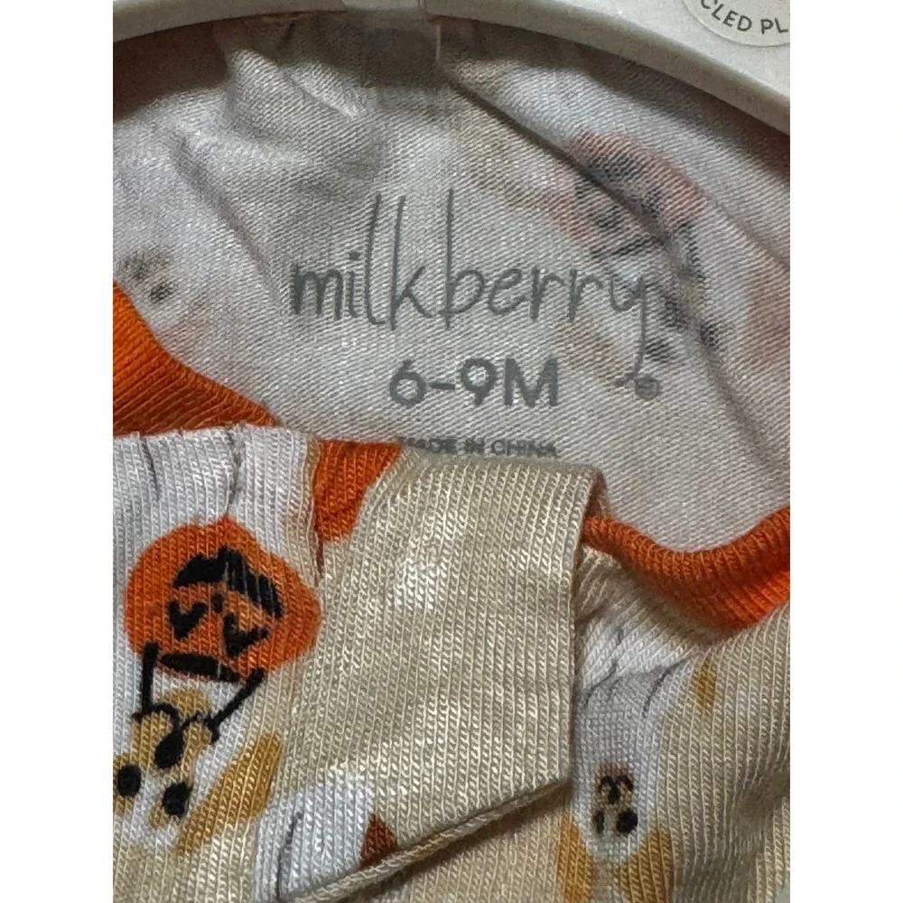 Milkberry Bamboo Halloween Ghost Dog Footie Sleeper 2-Way Zip Orange 6-9M NWT